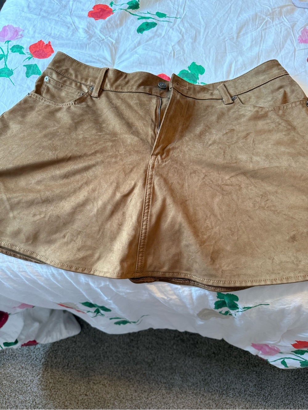 American Eagle Outfitters Tan Faux Suede A-Line Mini Skirt